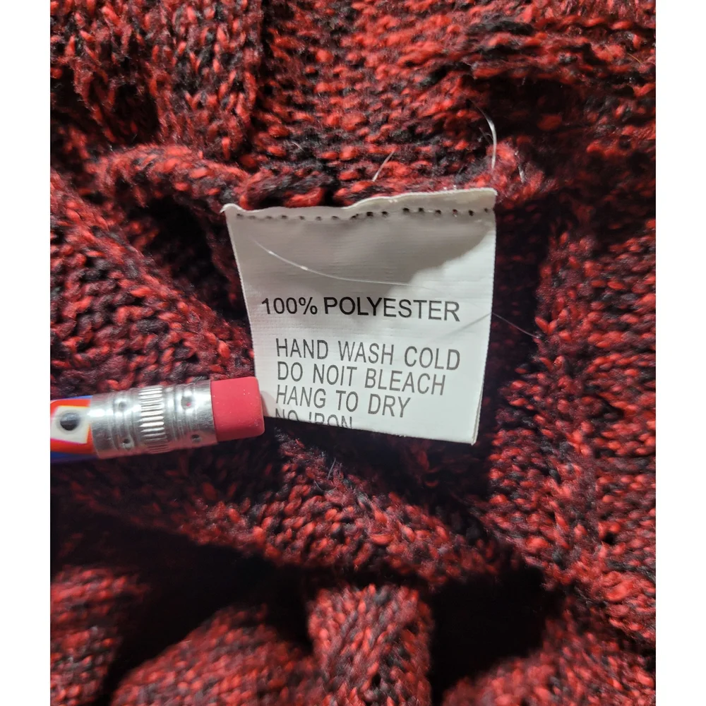 Red Burgundy Knitted Fringe Poncho Sweater One Size Plus - Picture 6 of 6
